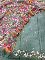 Green Banarasi Chanderi Silk 3-Piece Suit with Printed Dupatta - Luxurion World