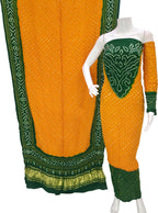 Yellow And Green Bandhani Pure Gajji Silk Unstitched Suit - Luxurion World