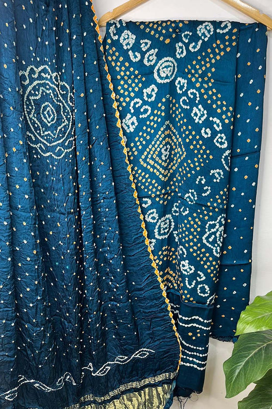 Blue Bandhani Modal Silk Three Piece Suit Set - Luxurion World