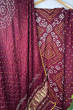 Maroon Bandhani Modal Silk Three Piece Suit Set - Luxurion World