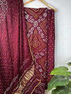 Maroon Bandhani Modal Silk Three Piece Suit Set - Luxurion World