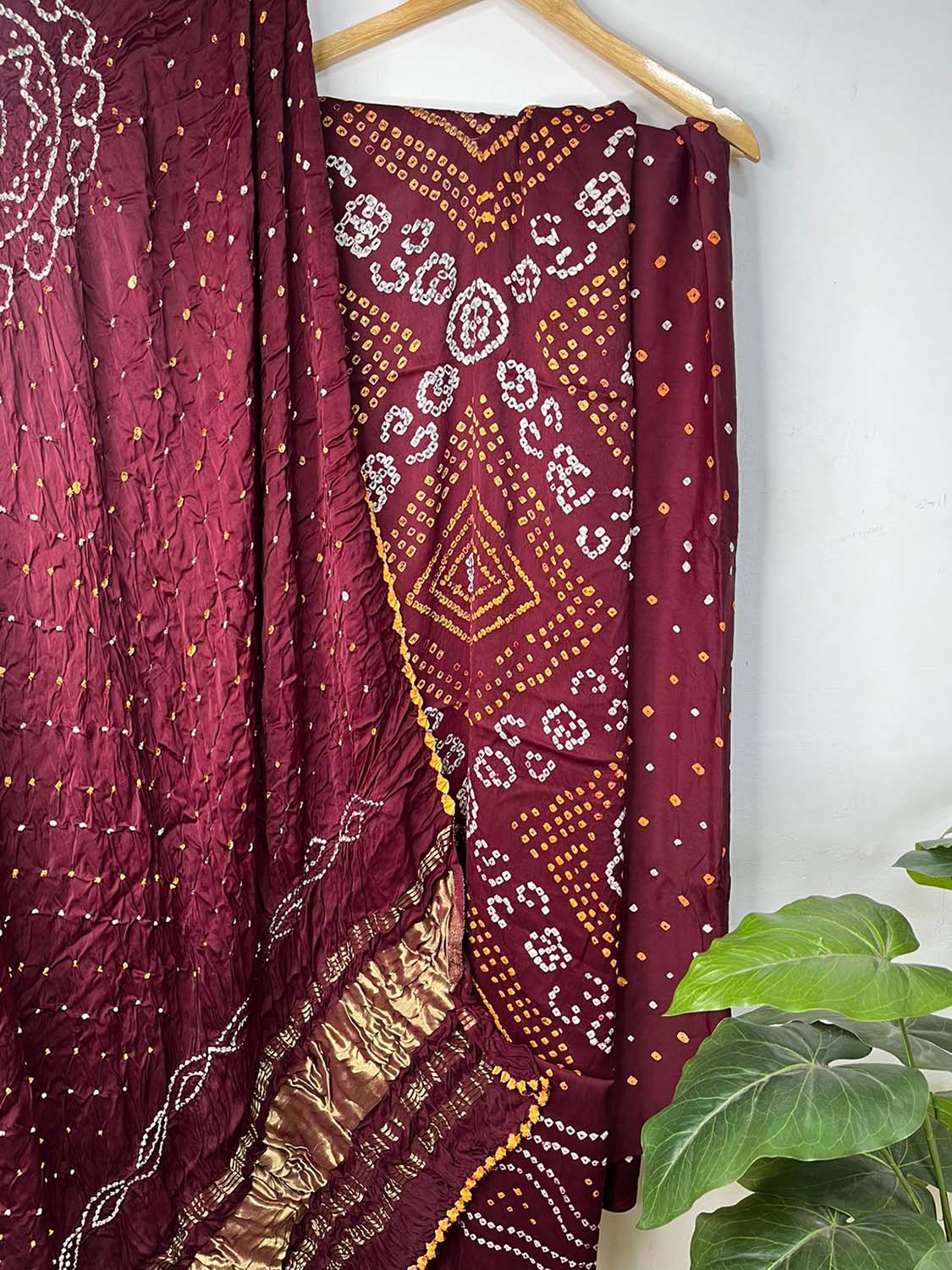 Maroon Bandhani Modal Silk Three Piece Suit Set - Luxurion World