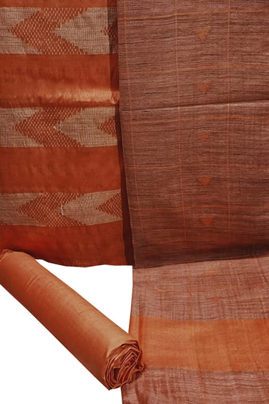 Elegant Orange Bhagalpur Cotton Silk Suit Set