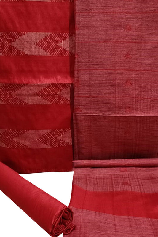 Elegant Red Bhagalpur Cotton Silk Suit Set - Luxurion World