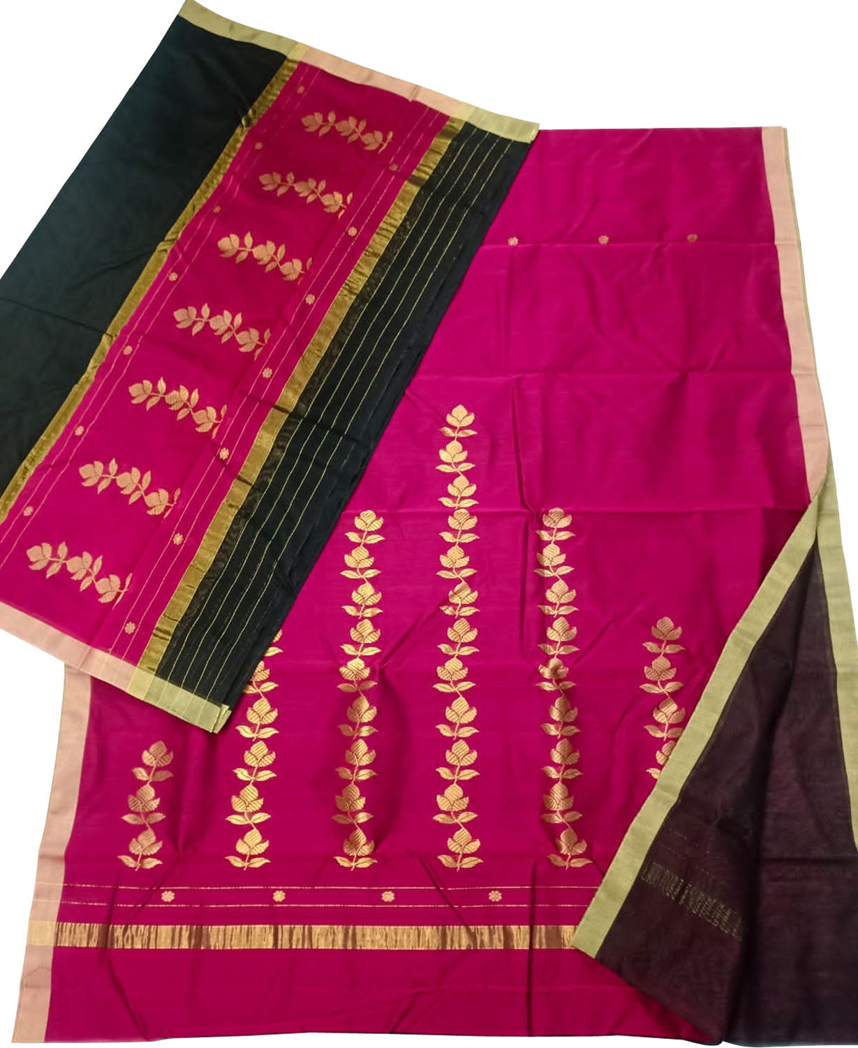 Pink And Black Chanderi Handloom Silk Cotton 3 Piece Suit Set - Luxurion World