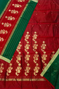 Red And Green Chanderi Handloom Silk Cotton 3 Piece Suit Set - Luxurion World