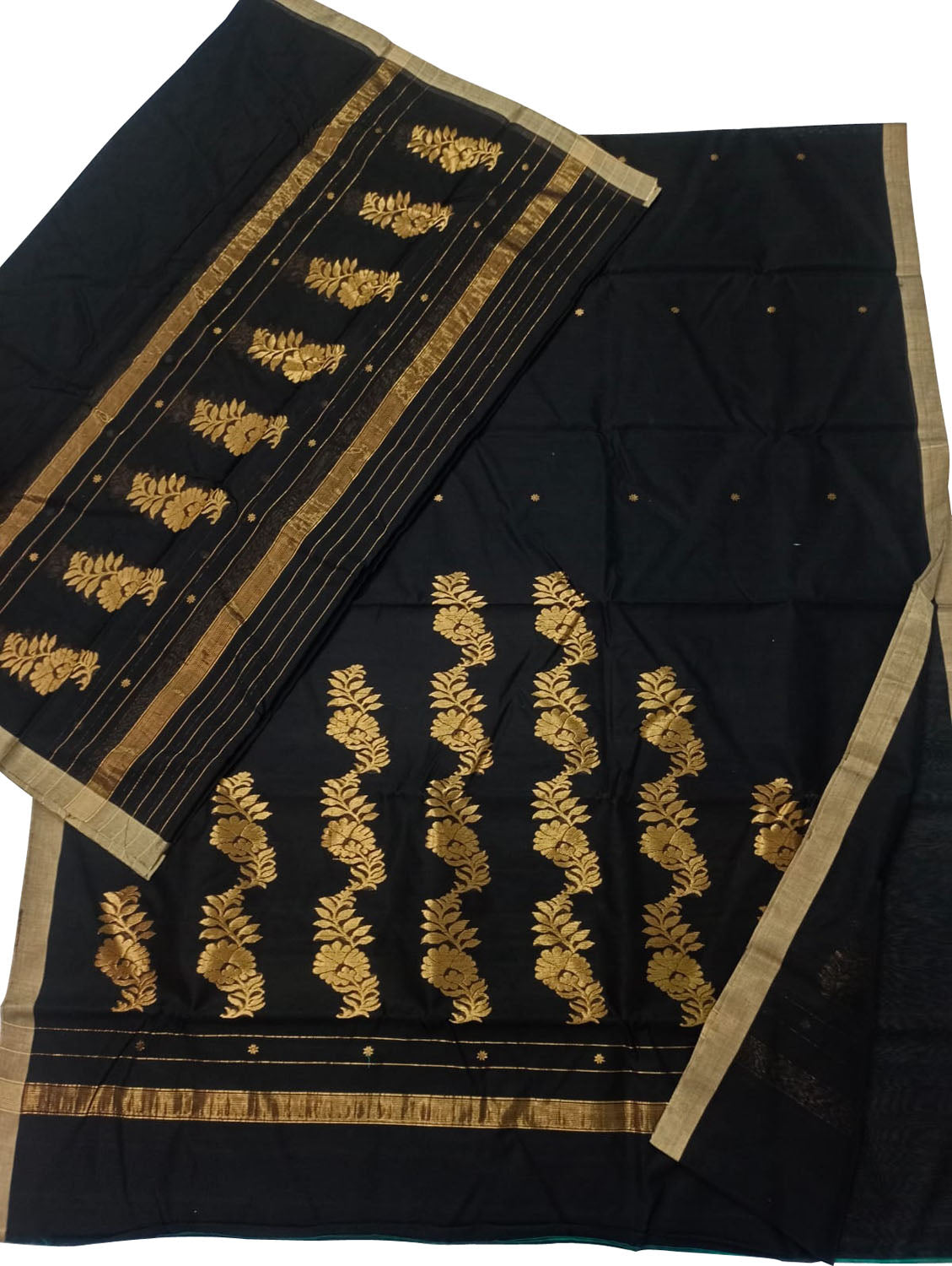 Black Chanderi Handloom Silk Cotton 3 Piece Suit Set - Luxurion World