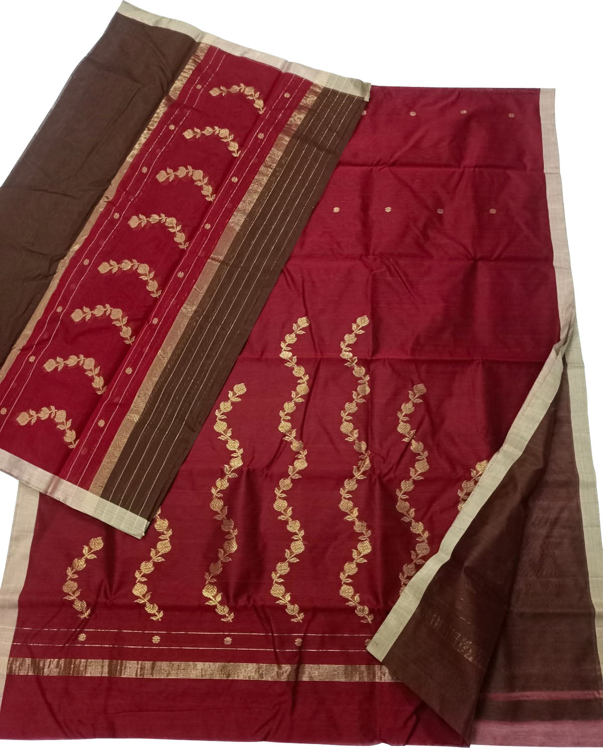 Red Chanderi Handloom Silk Cotton 3 Piece Suit Set - Luxurion World