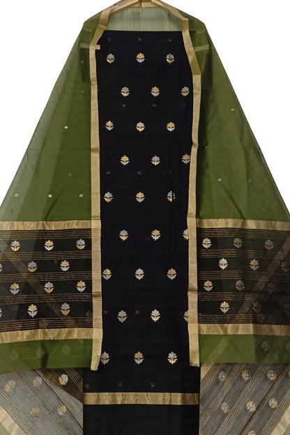 Stylish Black & Green Chanderi Handloom Cotton Silk Suit Set