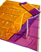 Stunning Yellow & Purple Chanderi Handloom Silk Cotton Suit Set - Luxurion World