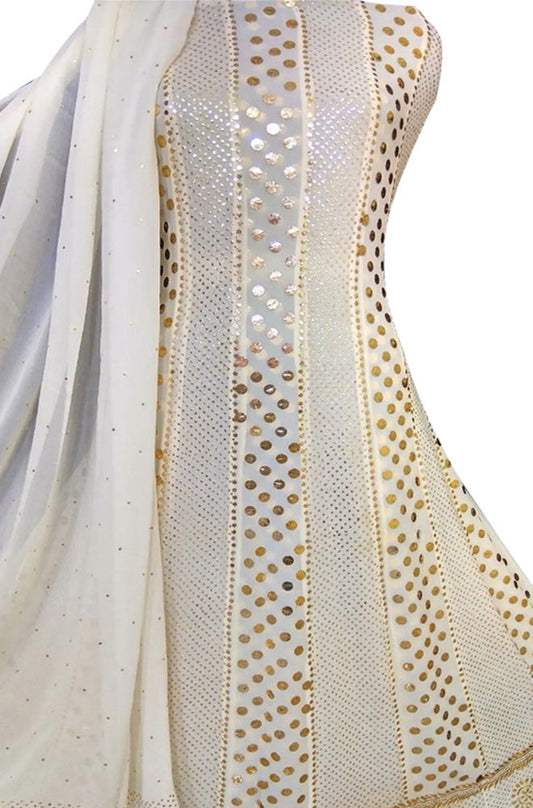 Dyeable Pure Georgette Mukaishwork Anarkali Unstitched Suit Set - Luxurion World