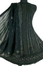 Black Hand Embroidred Chikankari Pure Georgette Anarkali Unstitched Suit Set With Mukaish Work - Luxurion World