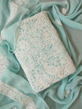 Stunning Blue Chikankari Georgette Suit Set - Hand Embroidered & Unstitched - Luxurion World