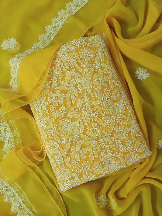 Stunning Yellow Chikankari Georgette Suit Set with Hand Embroidery - Luxurion World