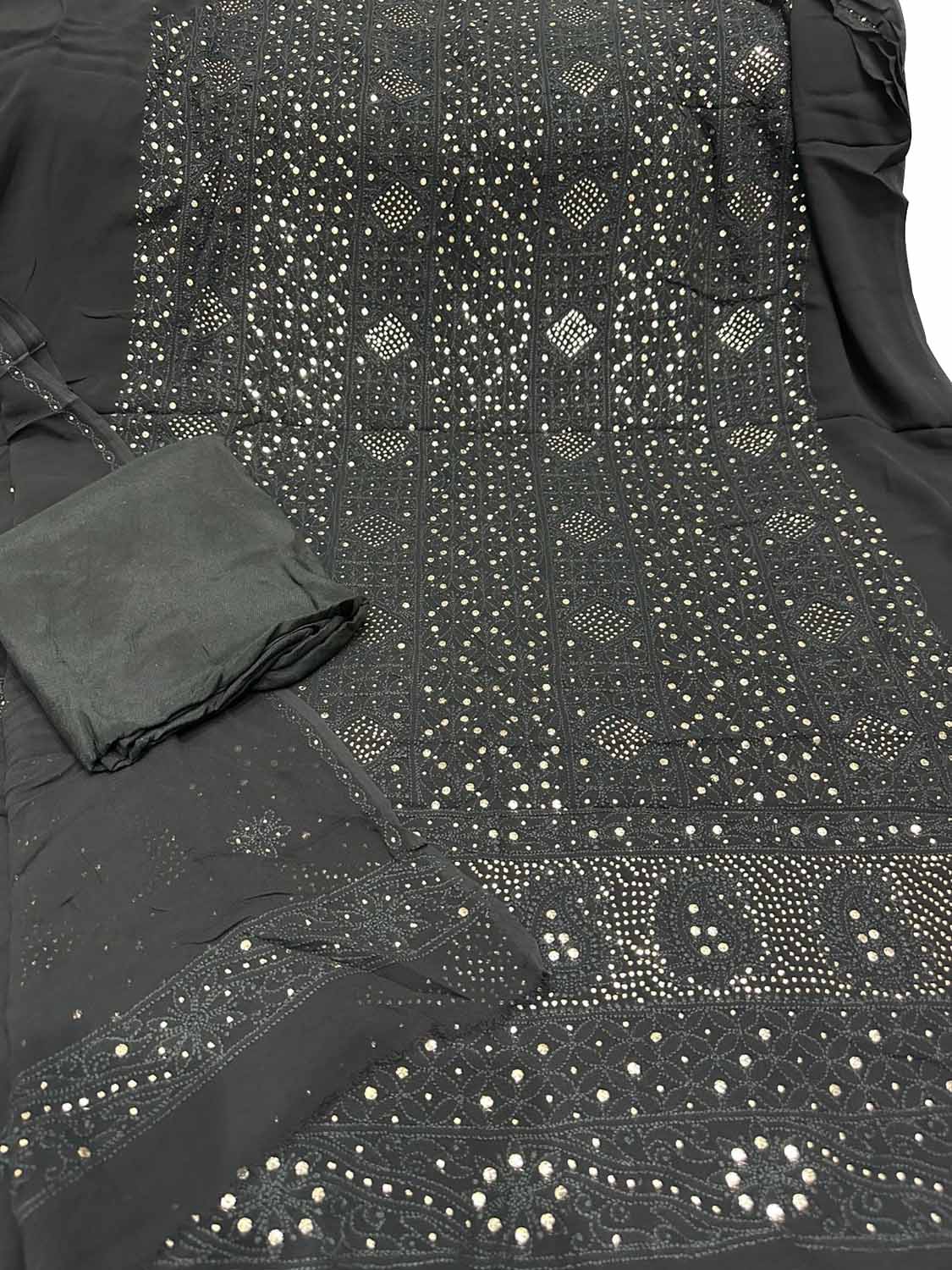 Elegant Black Chikankari Georgette Suit with Mukaish Work - Luxurion World