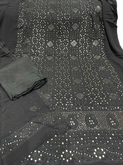 Elegant Black Chikankari Georgette Suit with Mukaish Work - Luxurion World