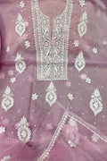 Elegant Pink Chikankari Organza Suit: Hand Embroidered Luxury - Luxurion World