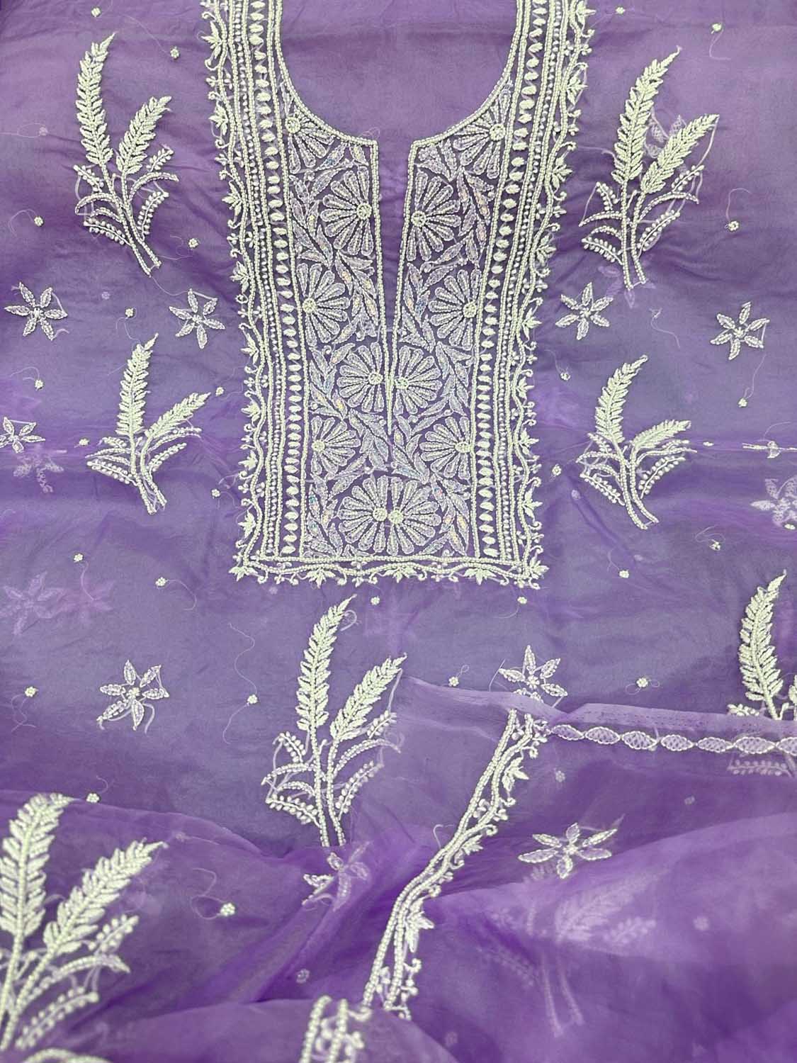 Elegant Purple Chikankari Organza Suit: Hand Embroidered Two Piece Set - Luxurion World
