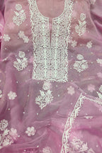 Elegant Pink Chikankari Organza Suit: Hand Embroidered Two Piece Set - Luxurion World