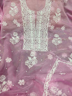 Elegant Pink Chikankari Organza Suit: Hand Embroidered Two Piece Set - Luxurion World