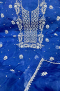Elegant Blue Chikankari Organza Suit Set: Hand Embroidered Perfection - Luxurion World