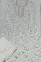 Elegant Hand Embroidered Georgette Unstitched Suit: Dazzling Dyeable Chikankari Mukaish Work - Luxurion World