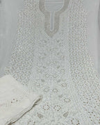 Elegant Hand Embroidered Georgette Unstitched Suit: Dazzling Dyeable Chikankari Mukaish Work - Luxurion World