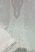 Elegant Hand Embroidered Georgette Unstitched Suit: Dazzling Dyeable Chikankari Mukaish Work - Luxurion World