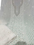 Elegant Hand Embroidered Georgette Unstitched Suit: Dazzling Dyeable Chikankari Mukaish Work - Luxurion World