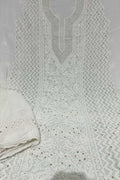 Elegant Hand Embroidered Georgette Unstitched Suit: Dazzling Dyeable Chikankari Mukaish Work - Luxurion World