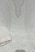 Elegant Hand Embroidered Georgette Unstitched Suit: Dazzling Dyeable Chikankari Mukaish Work - Luxurion World