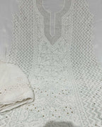 Elegant Hand Embroidered Georgette Unstitched Suit: Dazzling Dyeable Chikankari Mukaish Work - Luxurion World