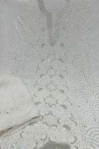 Elegant Hand-Embroidered Georgette Unstitched Suit: Dazzling Dyeable Chikankari Mukaish Work - Luxurion World