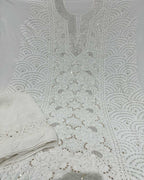 Elegant Hand-Embroidered Georgette Unstitched Suit: Dazzling Dyeable Chikankari Mukaish Work - Luxurion World