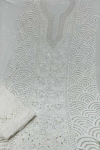 Dazzling Dyeable Chikankari Mukaish Work: Exquisite Georgette Unstitched Suit Set ! - Luxurion World
