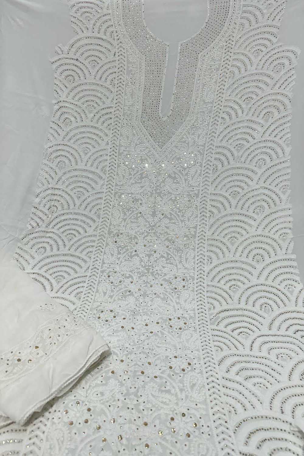 Dazzling Dyeable Chikankari Mukaish Work: Exquisite Georgette Unstitched Suit Set ! - Luxurion World
