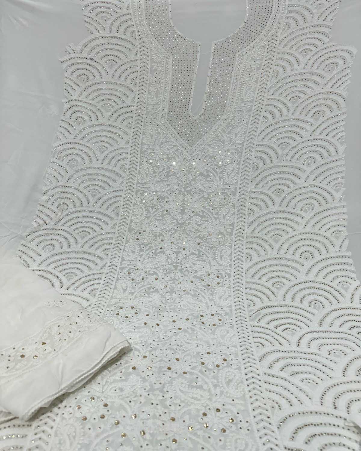 Dazzling Dyeable Chikankari Mukaish Work: Exquisite Georgette Unstitched Suit Set ! - Luxurion World