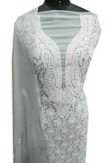 Grey Embroidered Chikankari Georgette Two Piece Unstitched Suit Set - Luxurion World