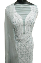 Grey Embroidered Chikankari Georgette Two Piece Unstitched Suit Set - Luxurion World