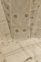 Dyeable Hand Embroidered Chikankari Chanderi Silk Two Piece Unstitched Suit Set - Luxurion World