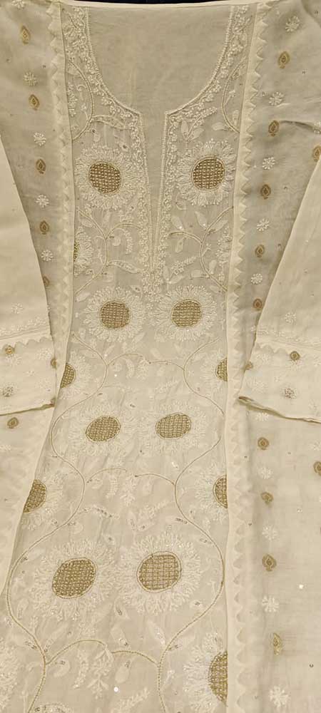 Dyeable Hand Embroidered Chikankari Chanderi Silk Two Piece Unstitched Suit Set - Luxurion World