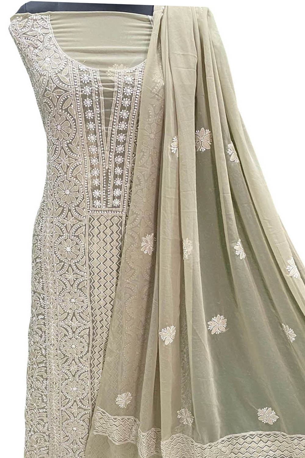 Charming Pastel Chikankari Georgette Suit Set - Unstitched - Luxurion World