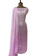 Elegant Pink Chikankari Chiffon Suit Set: Sequins & Pearl Embroidery - Luxurion World
