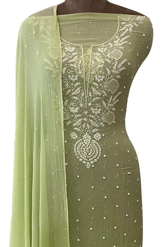 Elegant Chikankari Chiffon Suit: Handcrafted Green Beauty - Luxurion World