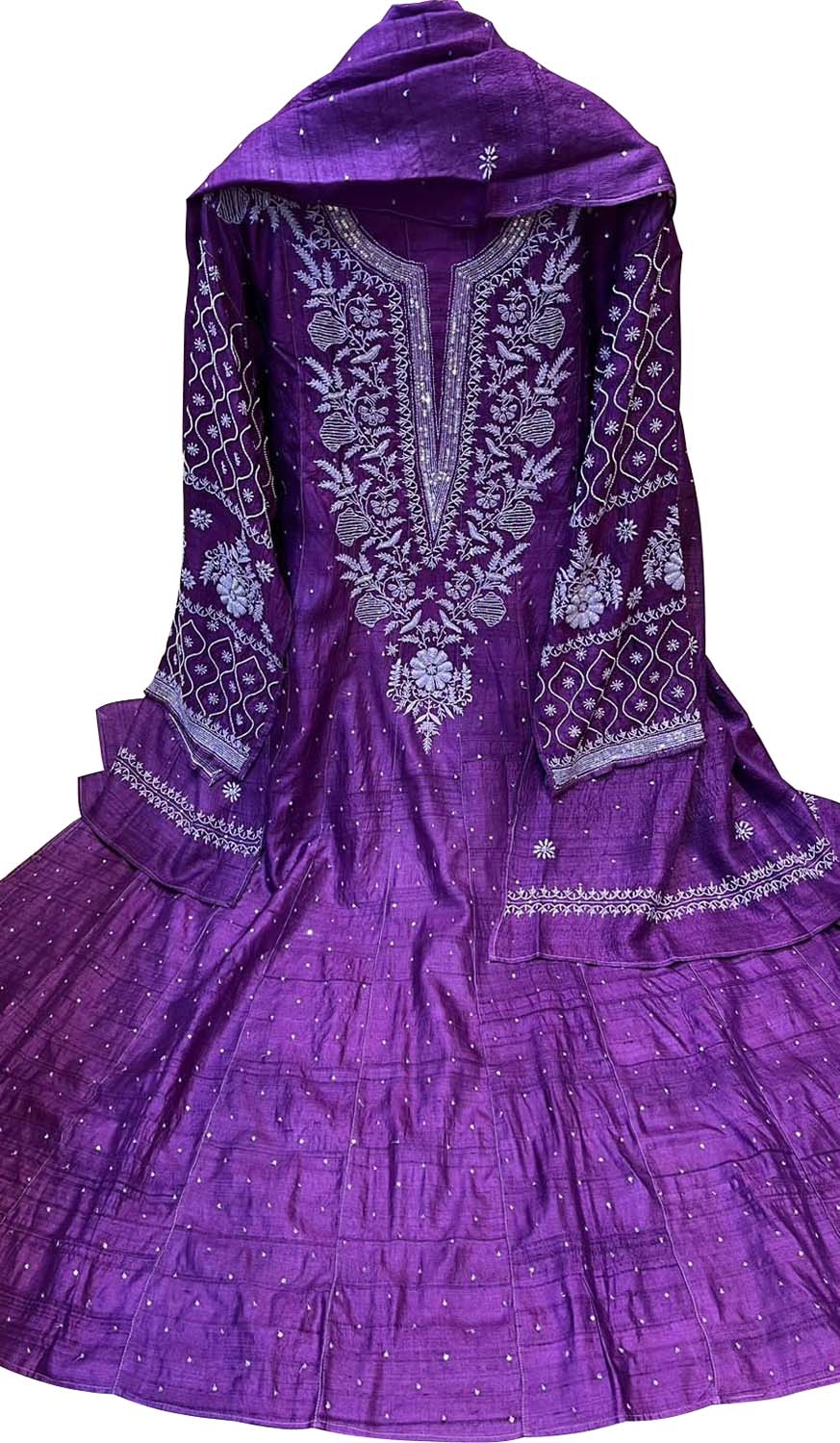 Elegant Purple Chikankari Tussar Silk Anarkali Suit Set - Luxurion World