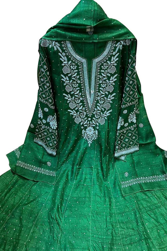 Elegant Green Chikankari Silk Anarkali Suit Set
