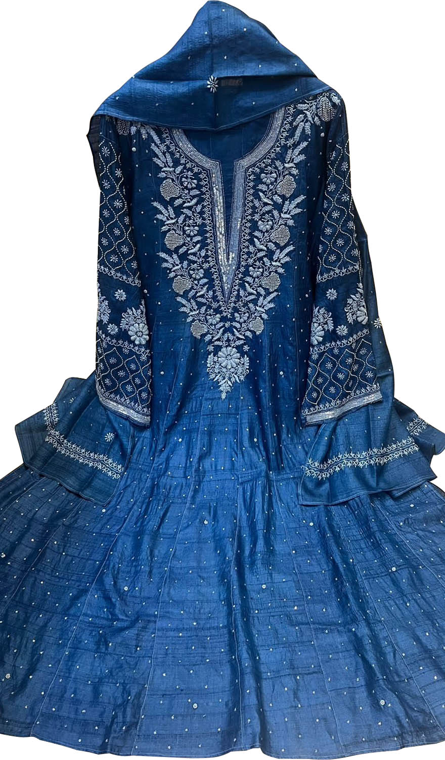 Elegant Blue Chikankari Silk Anarkali Suit Set - Luxurion World