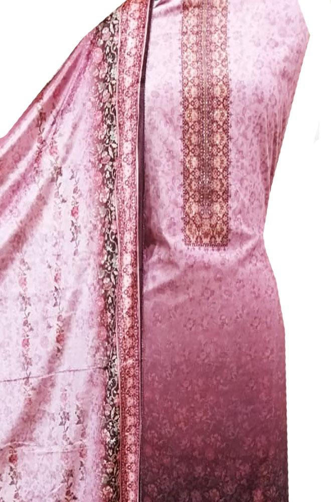 Pink Digital Printed Velvet Three Piece Unstitched Suit Set - Luxurion World