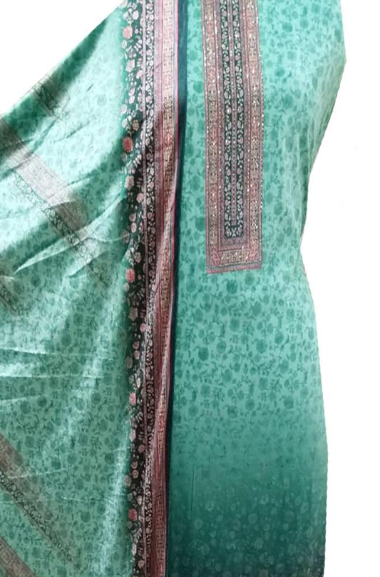 Green Digital Printed Velvet Three Piece Unstitched Suit Set - Luxurion World