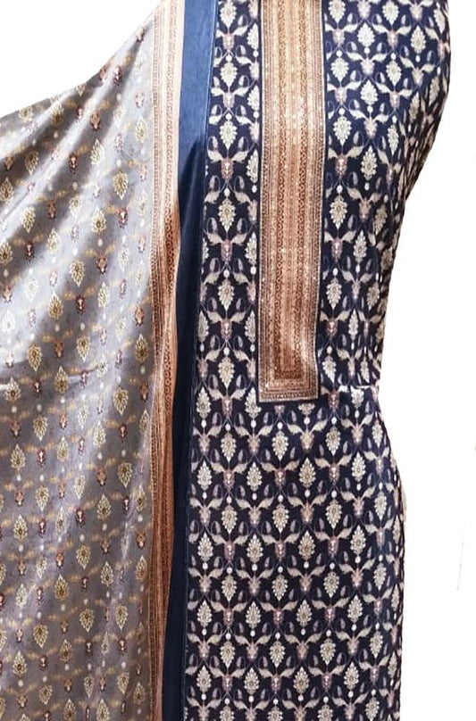 Blue Digital Printed Velvet Three Piece Unstitched Suit Set - Luxurion World